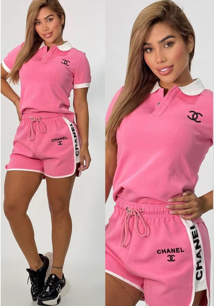 Women's Fashion Casual Trendy Embroidered Two Piece Short-Sleeved Shorts Set