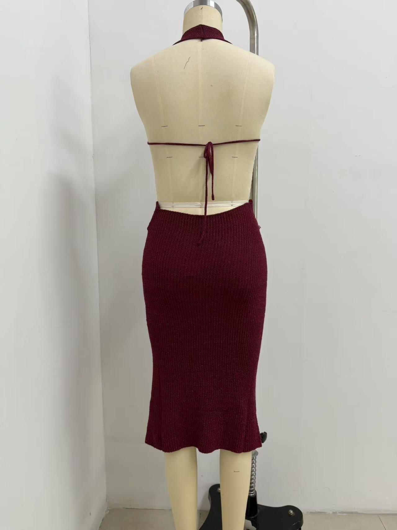 Sheer Halter Neck Knitted  Beach Holiday Dress 17