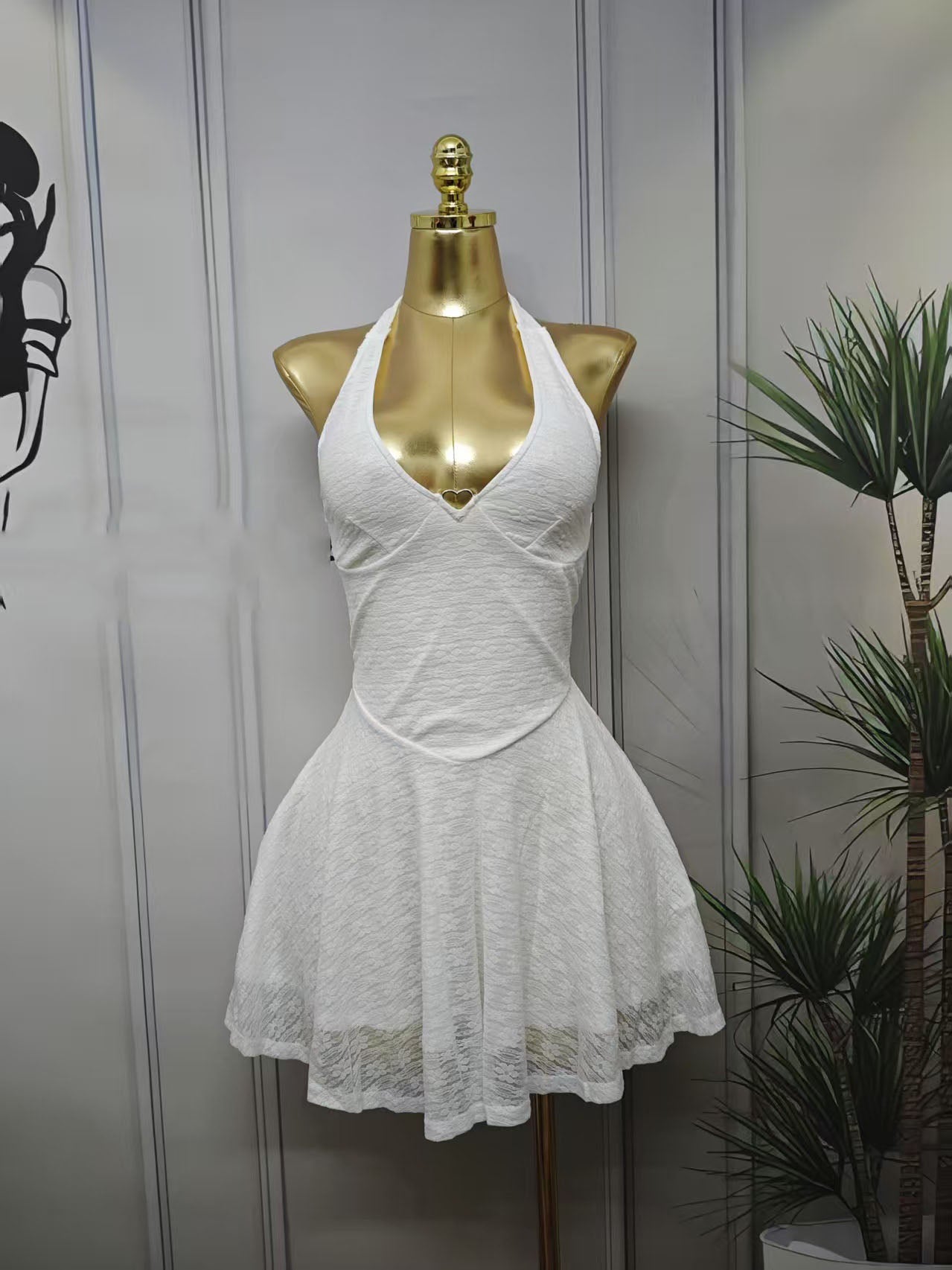 Women solid sexy backless Halter Neck Lace-Up Ruffle Edge Bodycon Dress 3