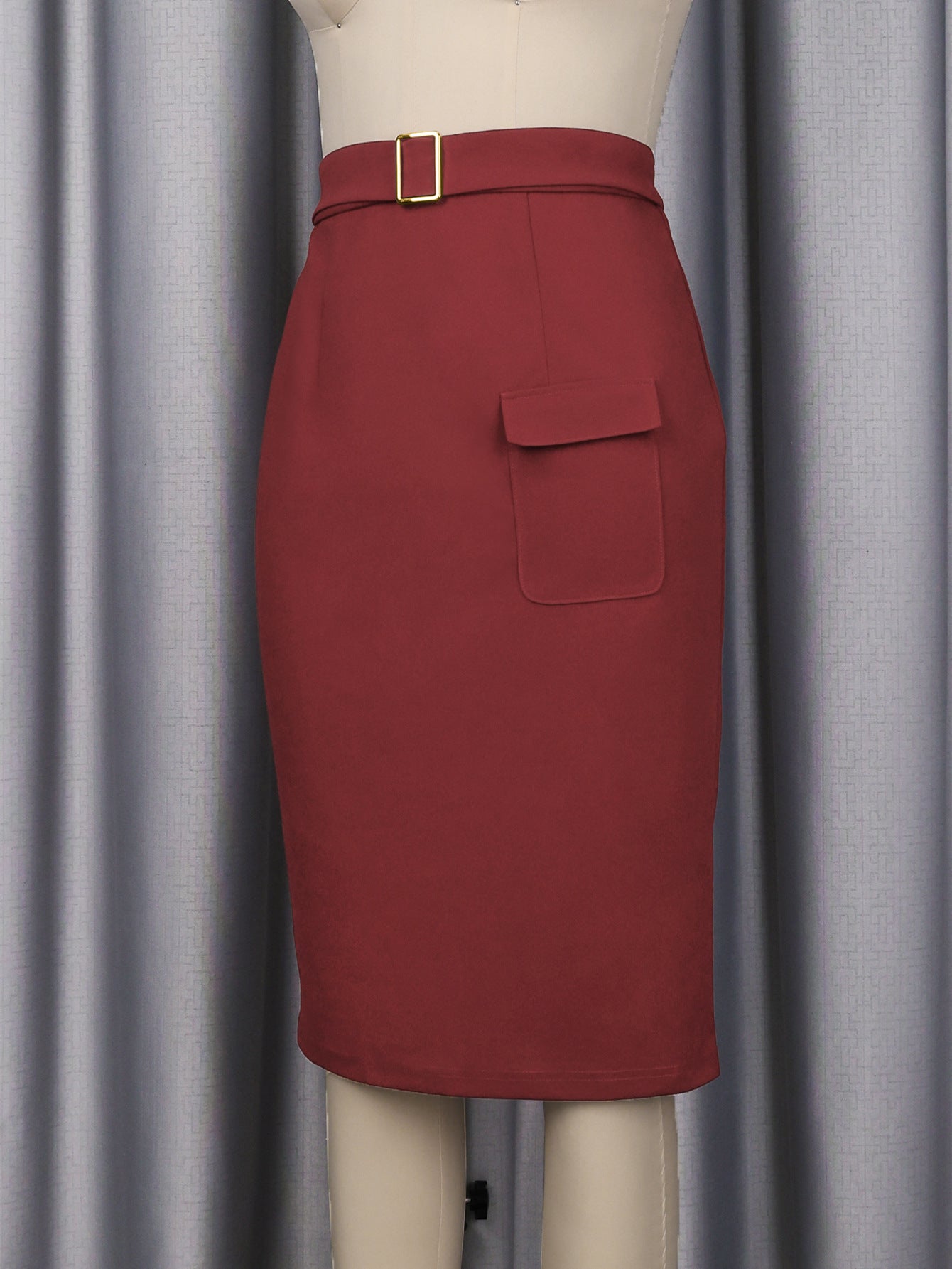 Women's Fashion Career Turndown Collar Color-Blocking Two-Piece Elegant Slim Waist Midi Skirt Set 8