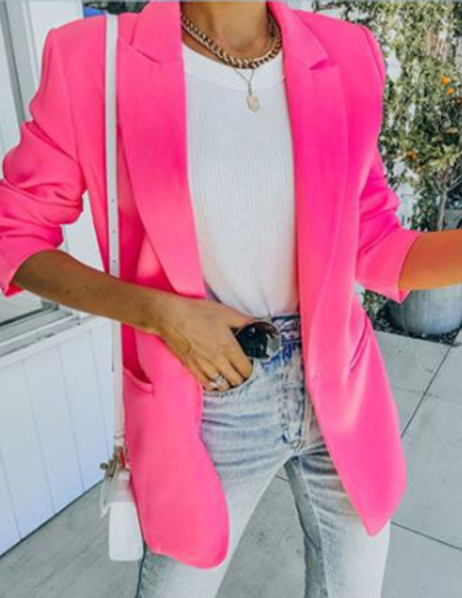 Autumn Winter Women's Fashion Solid Color Turndown Collar Long-Sleeved Blazer Coat