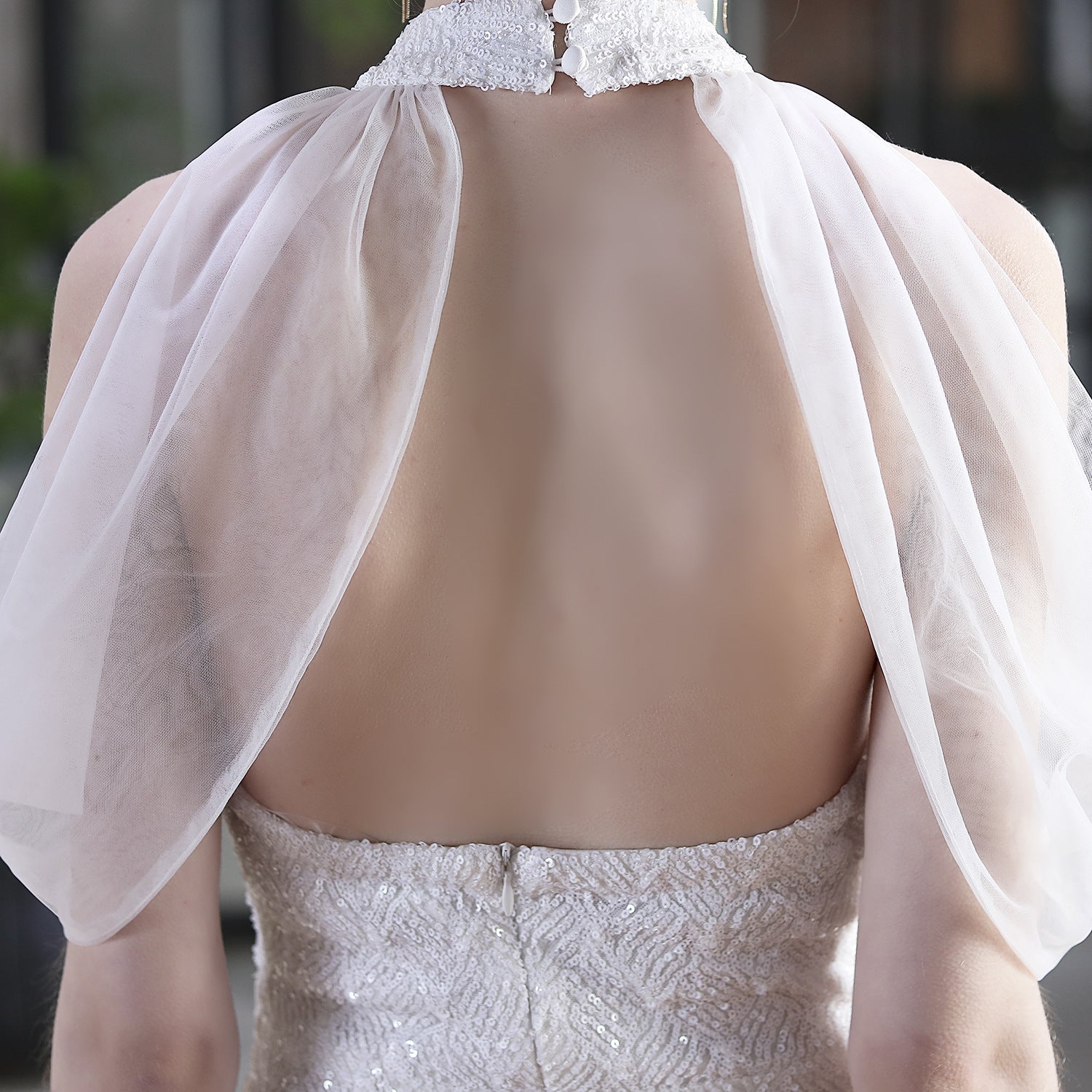 Sequin Mesh Halter-Neck Fishtail Bride Long Wedding Dress 28