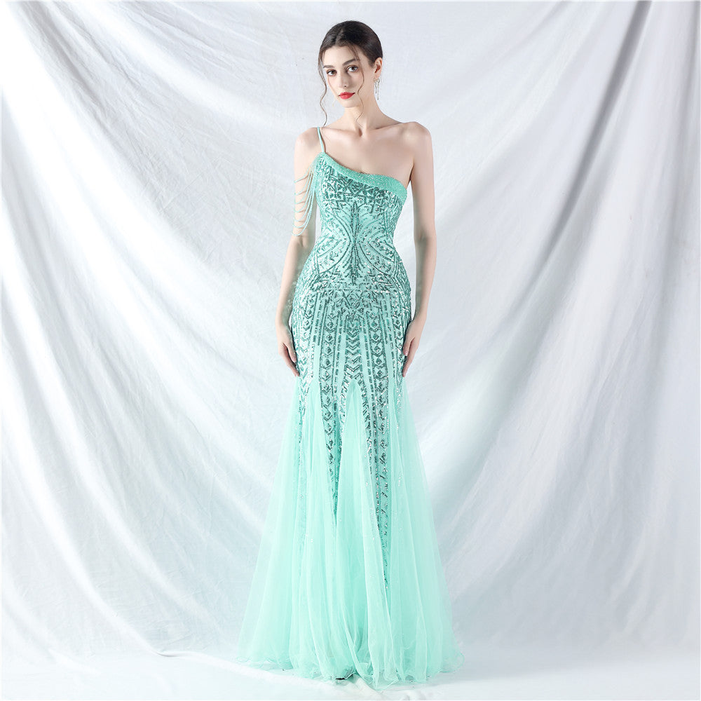Women gift-ordered sequined mesh evening dress 19