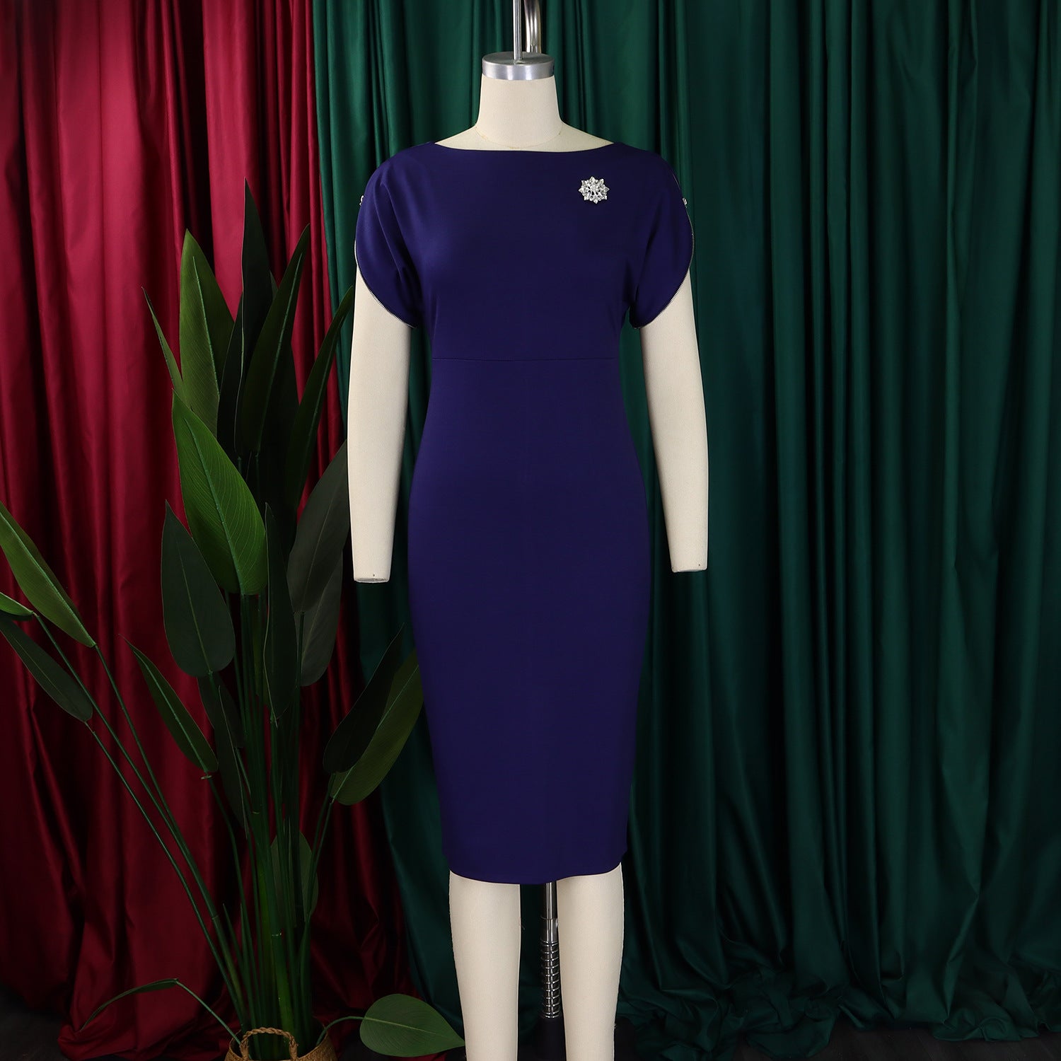 Plus Size African Round-Neck Short-Sleeve Chic Elegant Ol Bodycon Dress 11