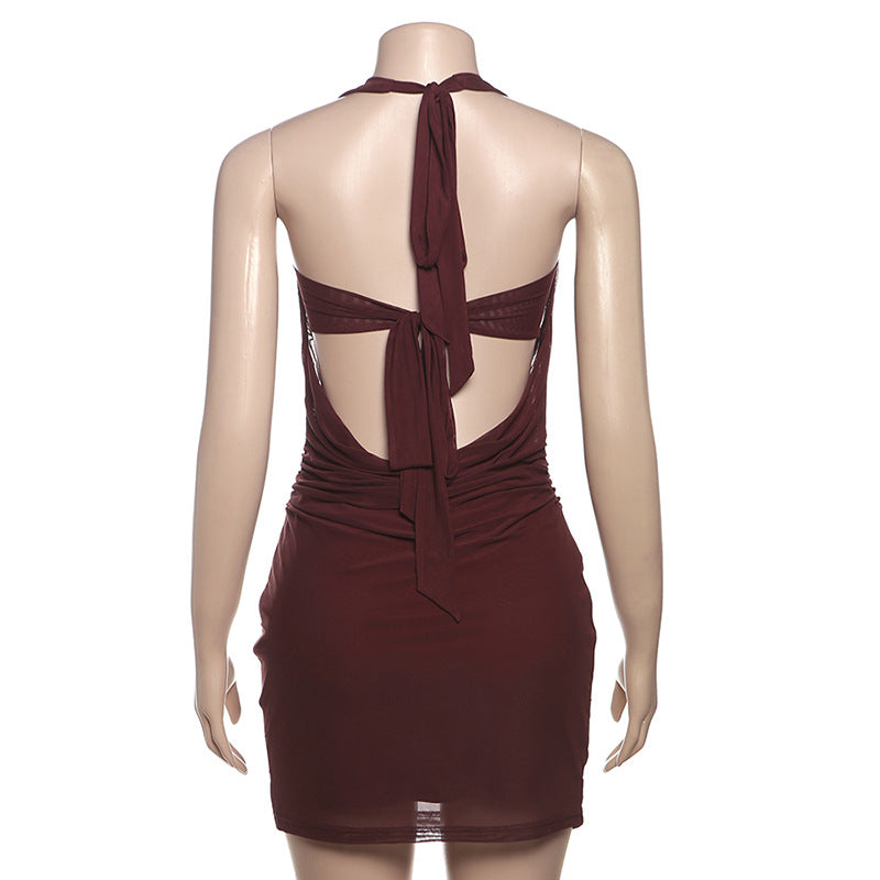 Women Summer Street Trend Mesh See-Through Sleeveless Halter Neck Dress 8