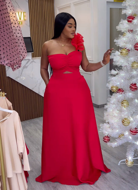 Sexy Slim Waist Ruffled One Shoulder Evening Dress 3