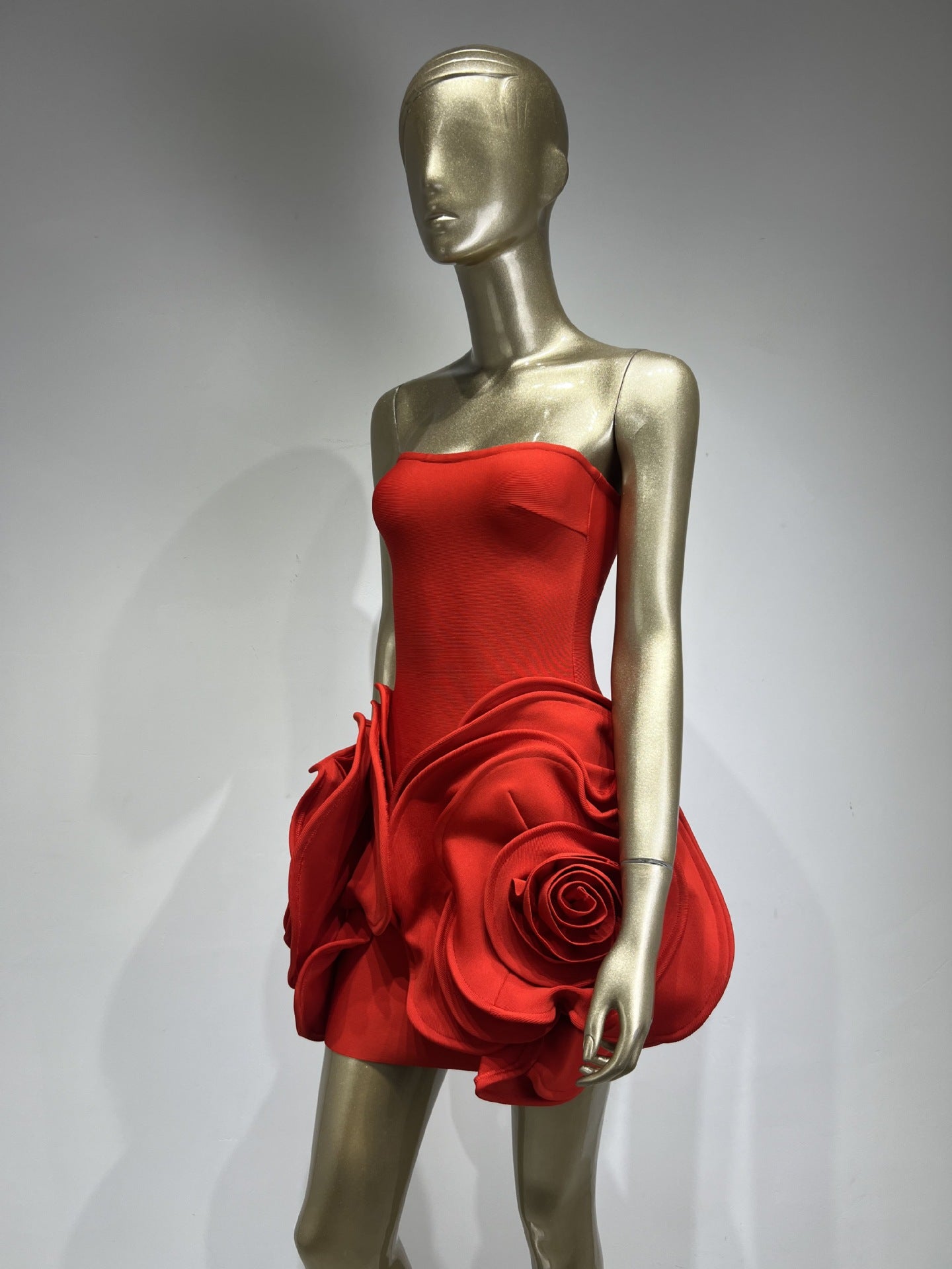 Red Strapless Flower Tight Fitting Formal Party Dress 8