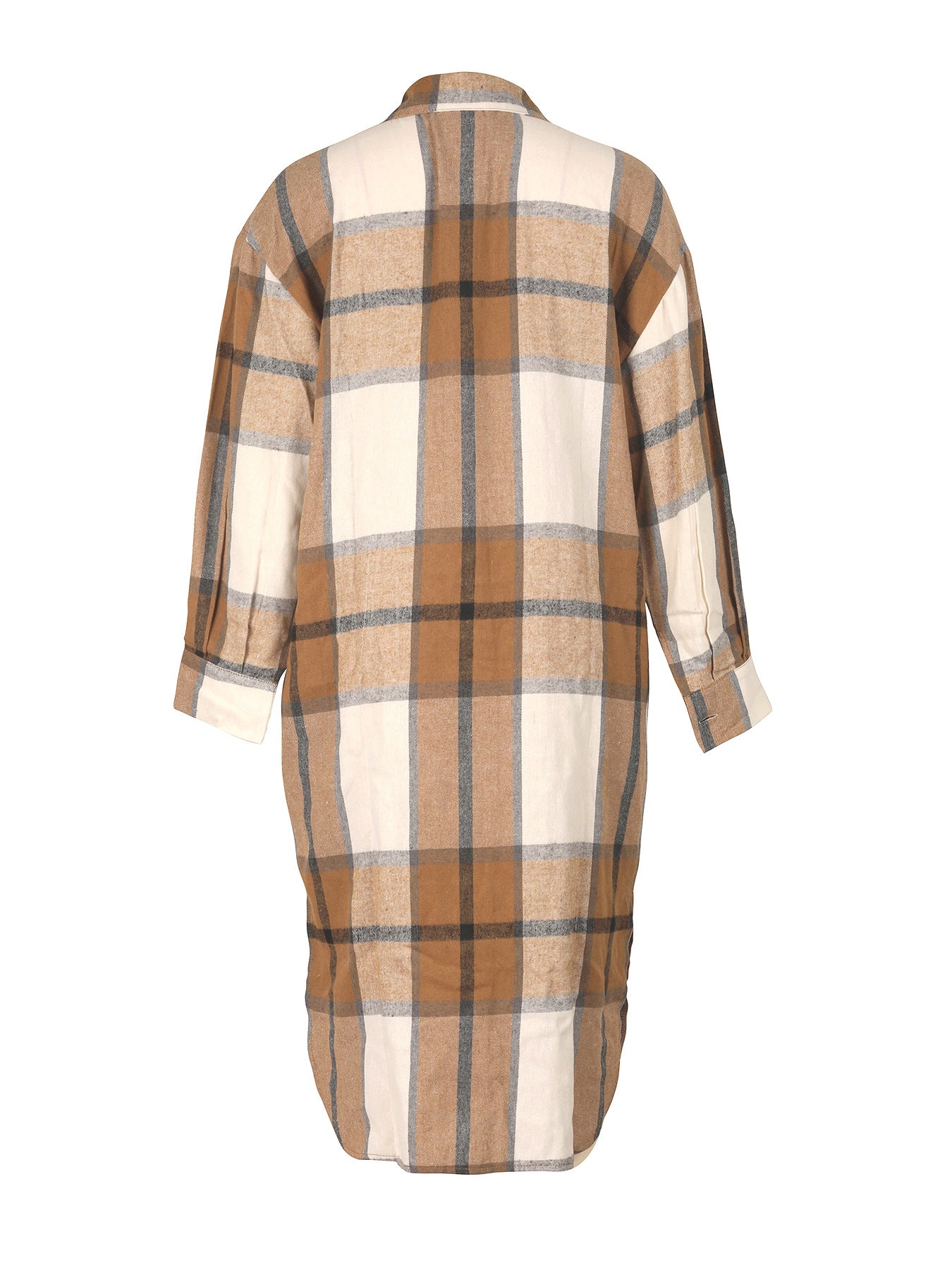 Autumn And Winter Women's Long Sleeve Plaid Shirt Long Coat 5