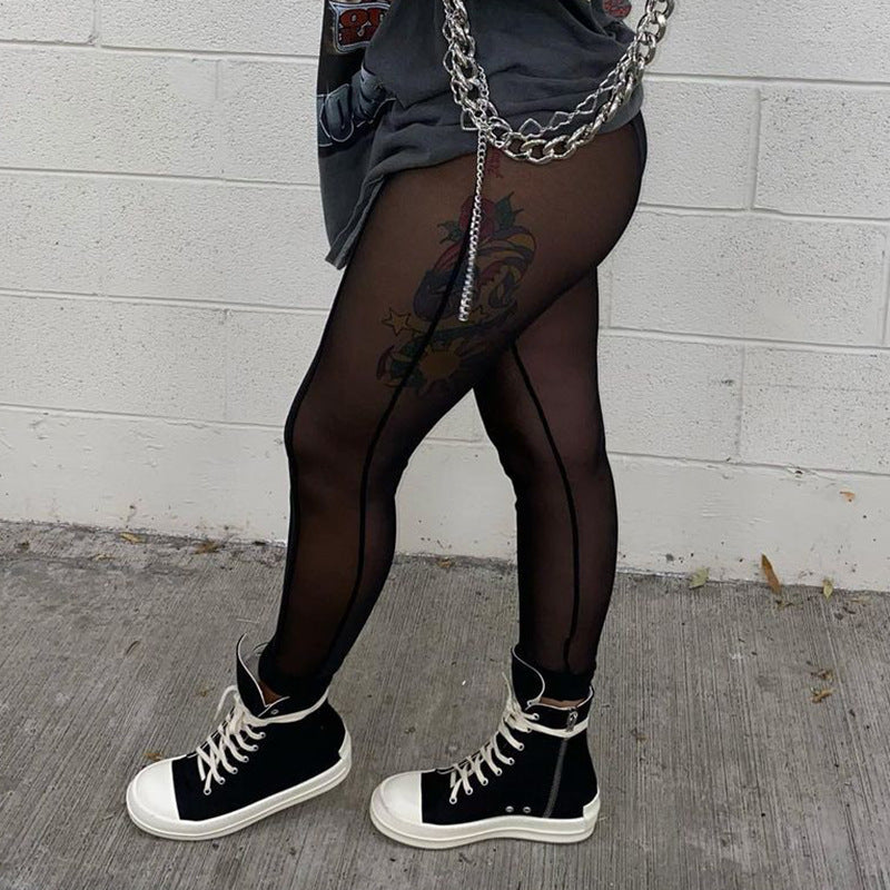 Women Spring/Summer Sexy See-Through Mesh Athletic Capri Pants 7