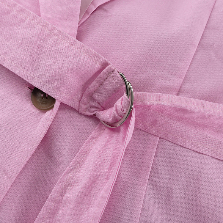 Linen Turn-Down Collar Long-Sleeve Tie-Front Shirt Dress 18