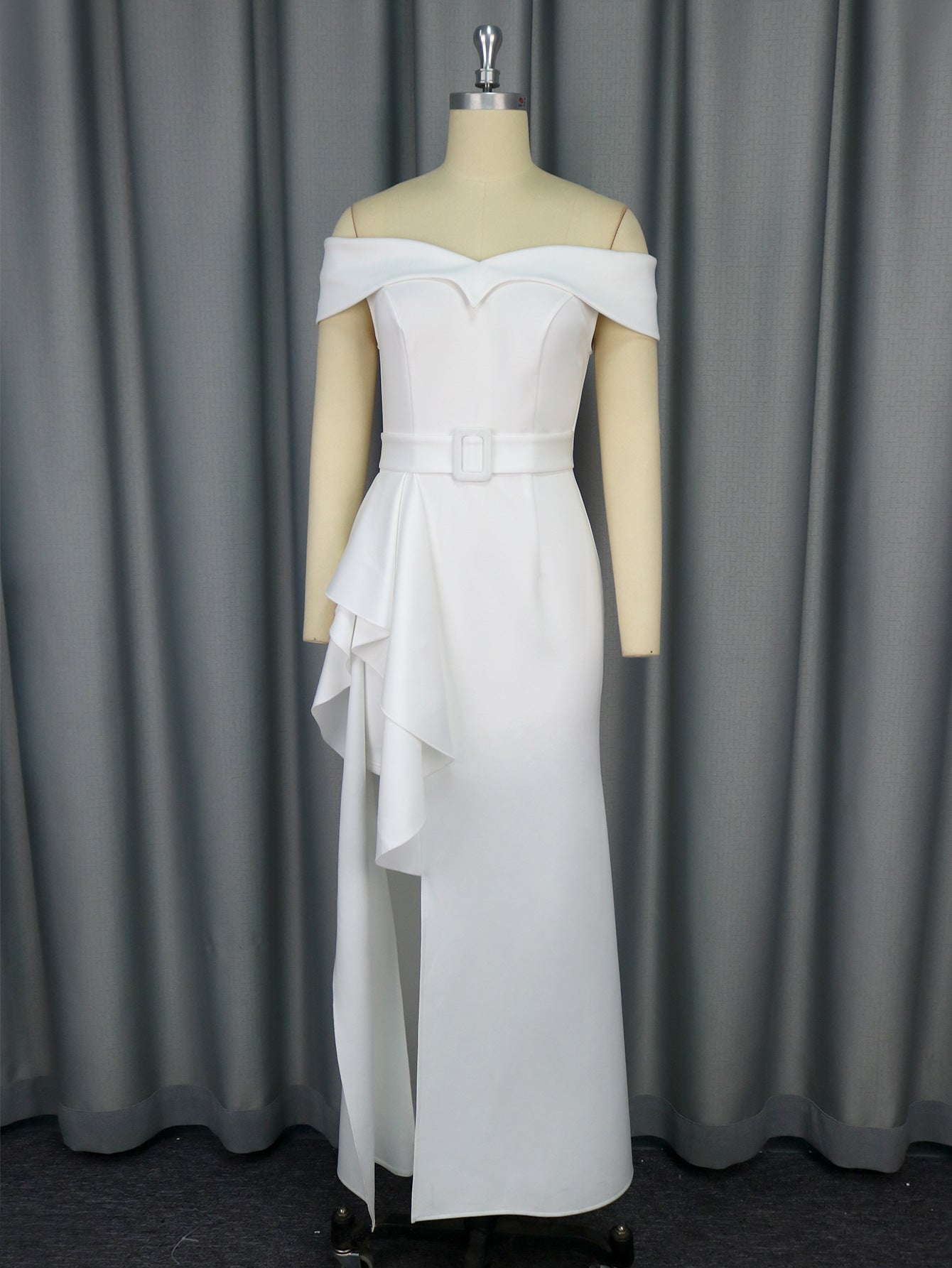 Sexy V-Neck Off-Shoulder Ruffle Slim Elegant Bridesmaid Dress 7