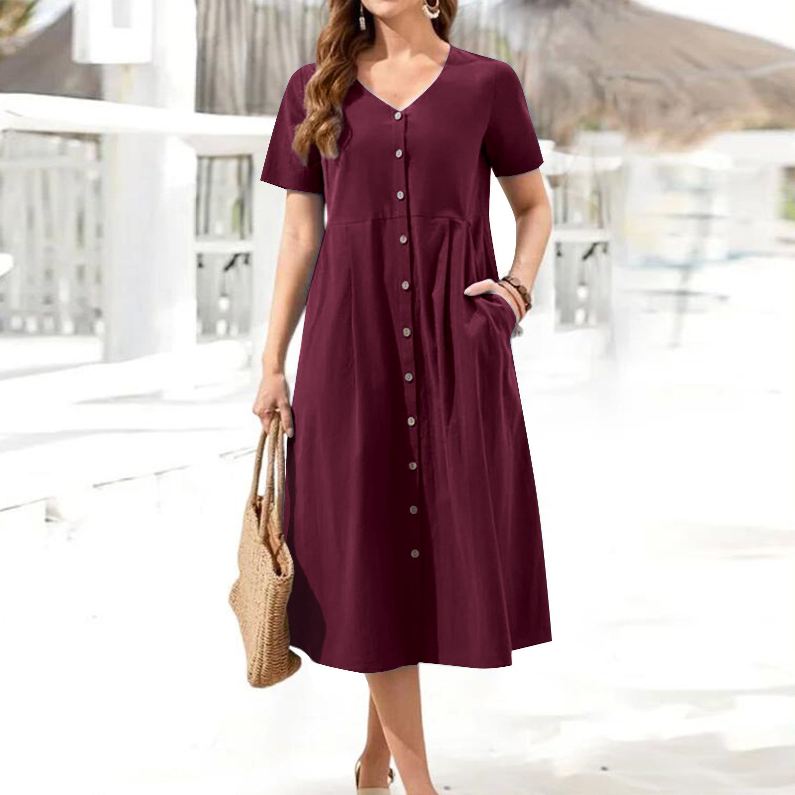 Women's Summer Loose Linen Short Sleeve Plus Size Dress 9