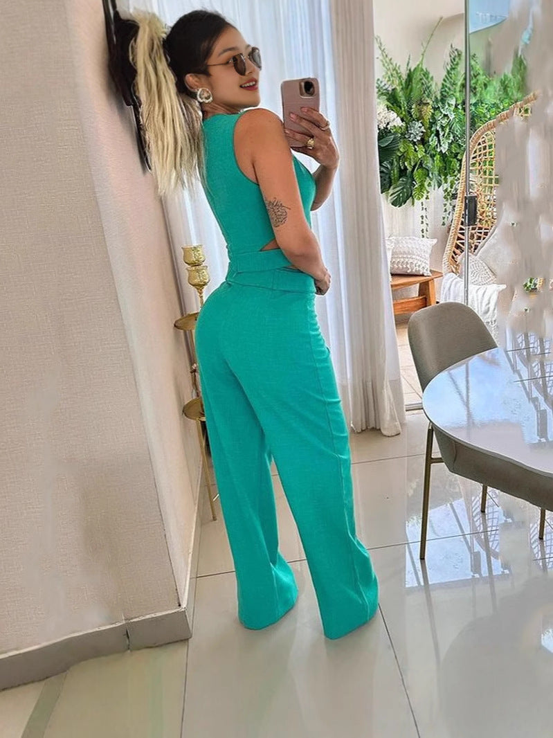Women casual summer sleeveless top and pant two-piece set