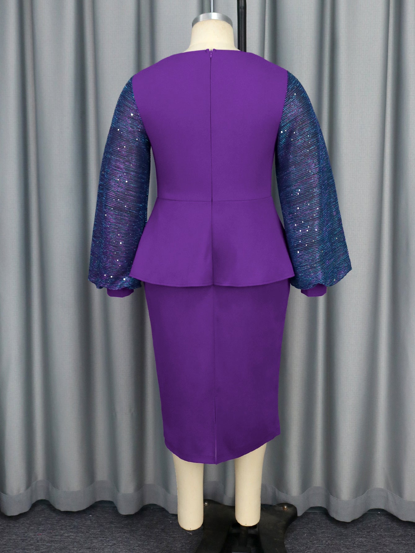 Women Elegant Lantern Sleeve Ruffled Bodycon Party Dress 7