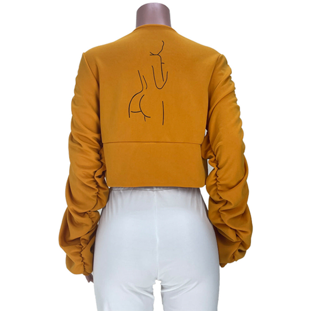 Women Sexy Printed Line Puff Sleeve Top 14