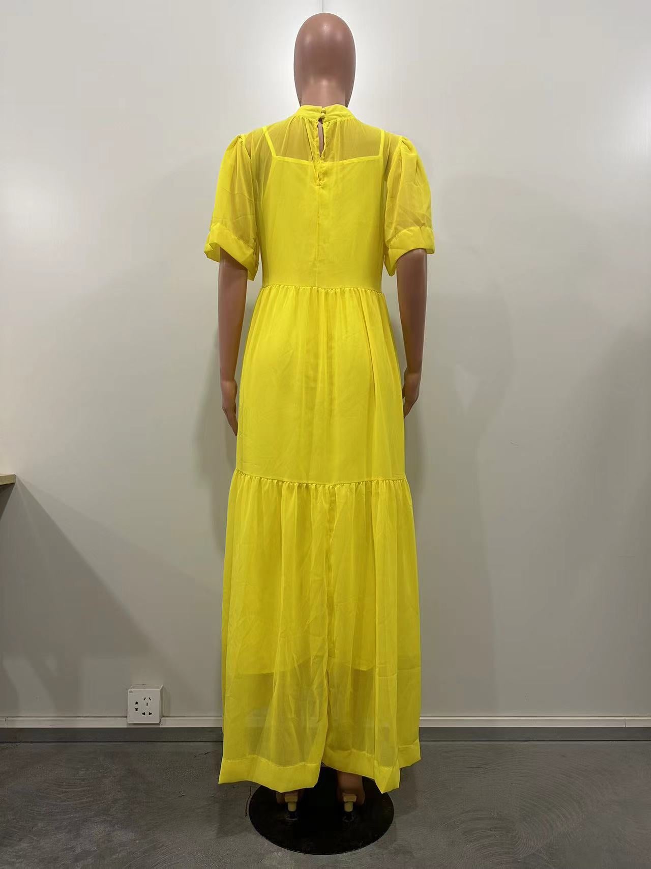 Women chiffon Patchwork Short Sleeve Maxi Dresses 17