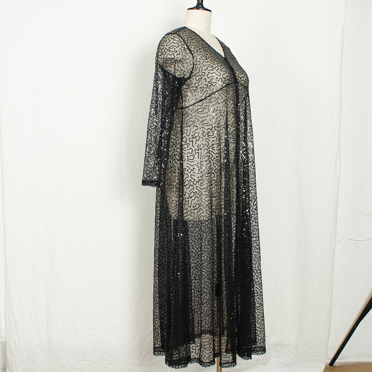 Summer Fashion Plus Size Women's See-Through Sexy Mesh Sequin Maxi Dress 7