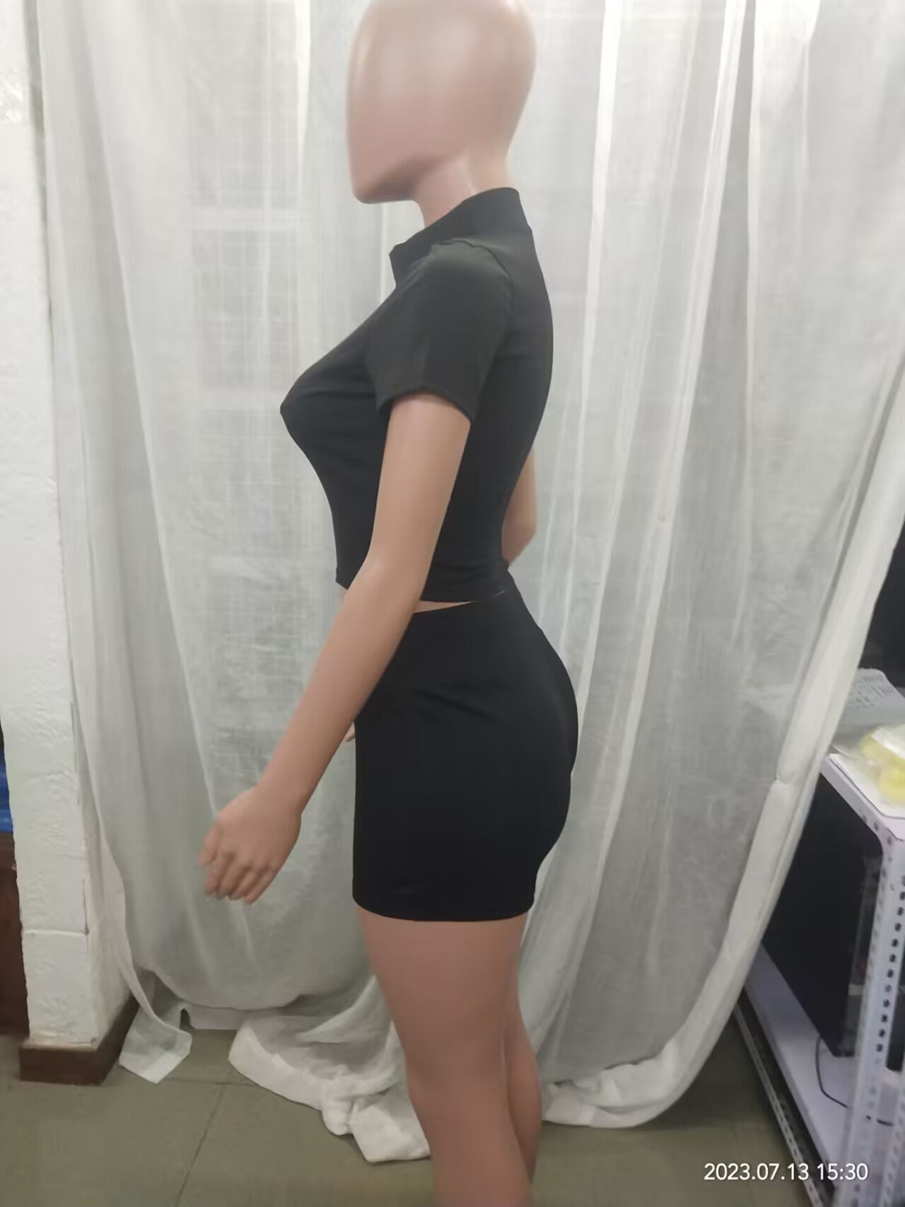 Fashion Women's Summer Black Casual Sexy Short Sleeve Shorts Two Piece Set 10