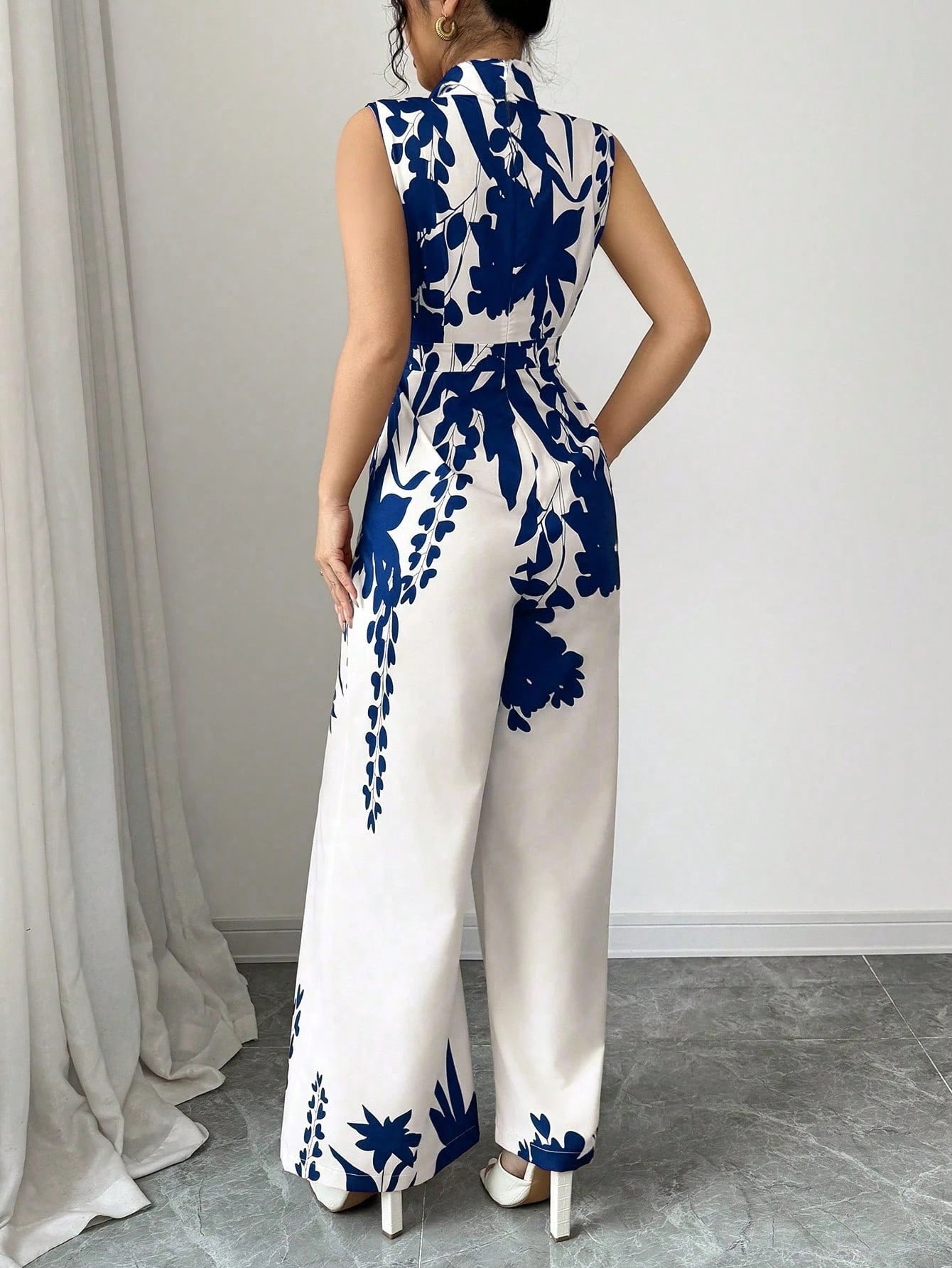 Women's Spring Summer Holidays Chic Print Sleeveless Tie Waist Wide Leg Jumpsuit