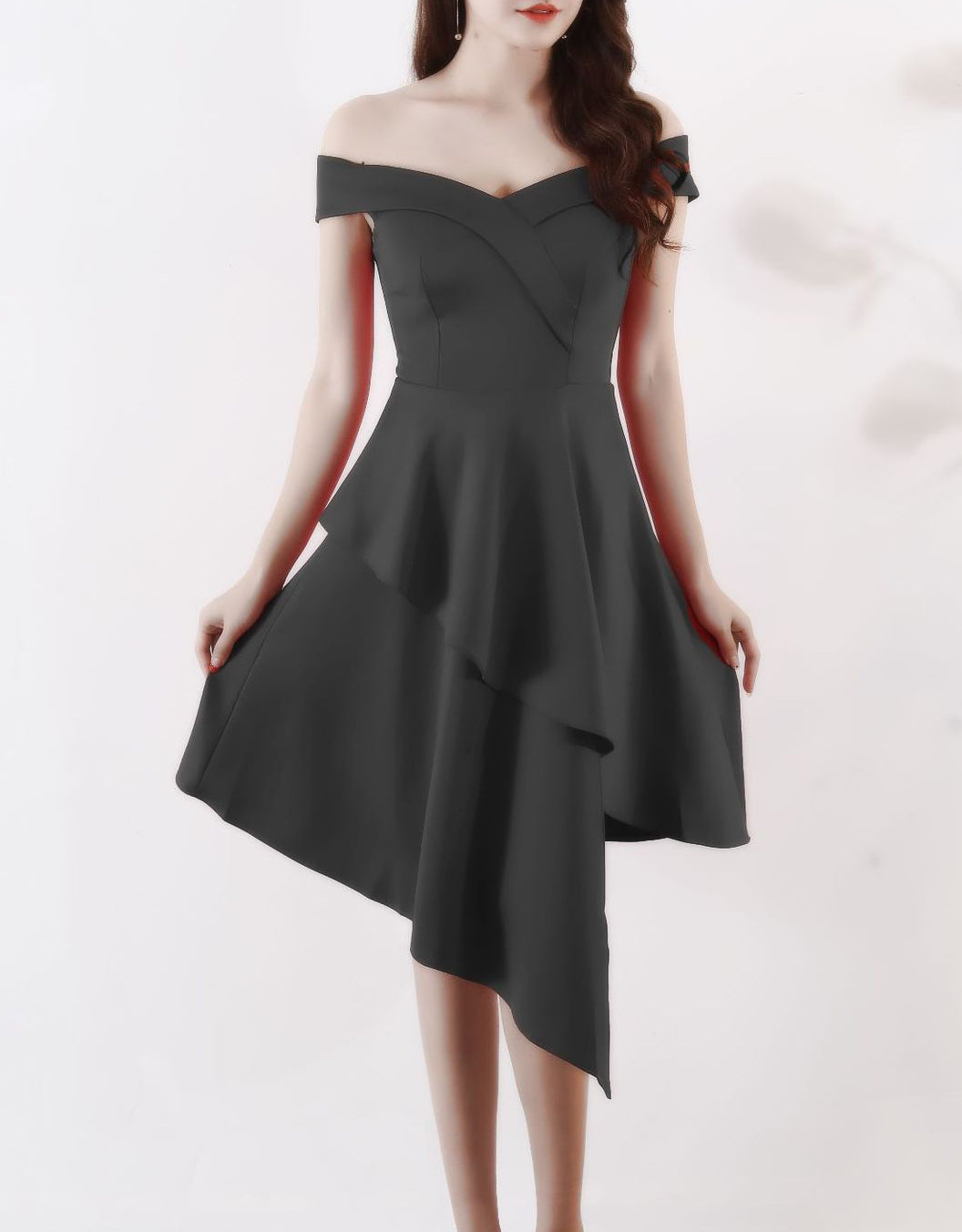 Evening Dress Winter Short Formal Party Dress Women'S Fashion Off Shoulder Solid Irregular Bridesmaid Dress 4