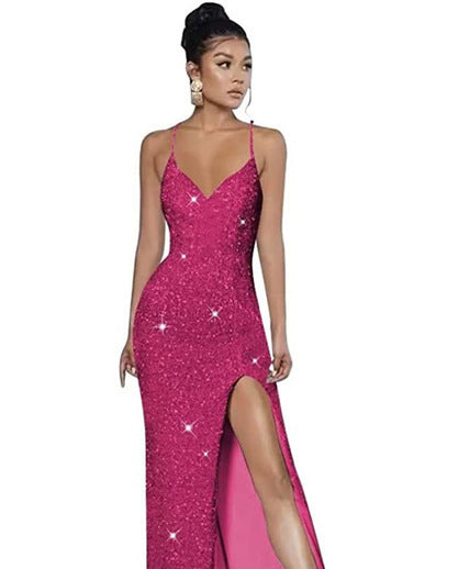 Sleeveless Backless Strap Red Deep V-Neck Sequin Dress（Processing time need 3-6 days） 17