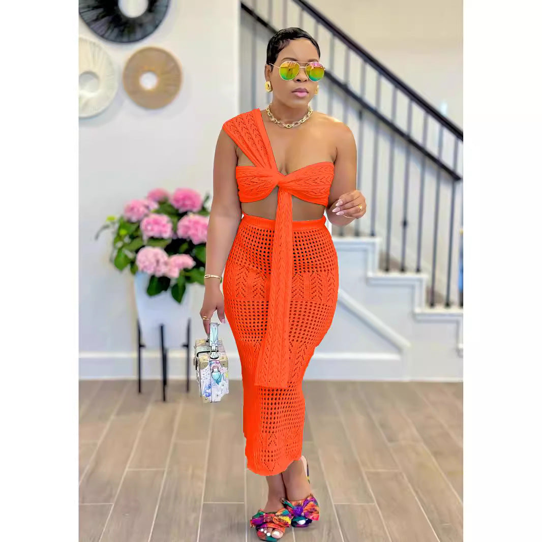 Women's Sexy Knitting Strapless Two Piece Skirt Set 4