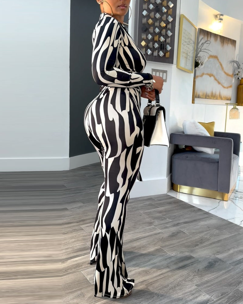 Women's zebra print slim waist  Pants Sets 3