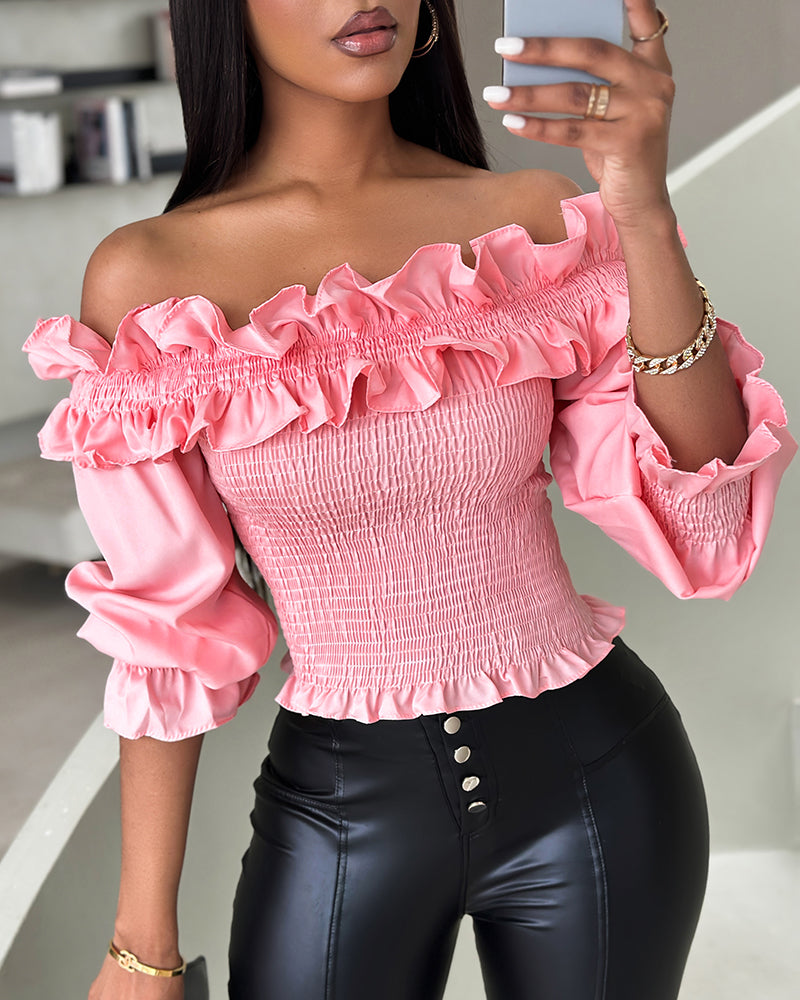 Ruffled Off Shoulder Long Sleeve Top 5
