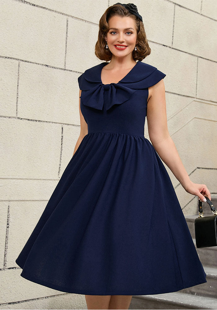 Plus Size Bow A-Line High-Waist Sleeveless Party Dress