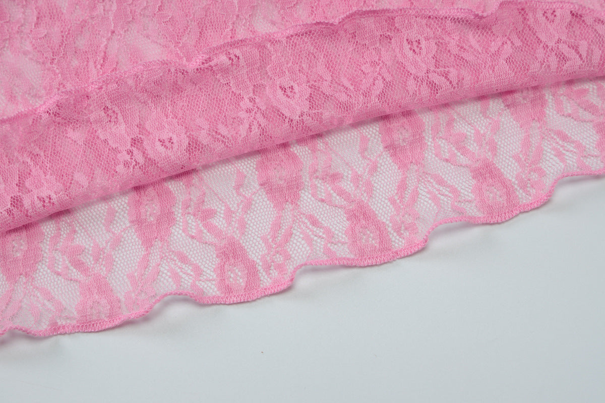 Women summer sexy See-Through Lace Patchwork V-neck Top and shorts two-piece set 14