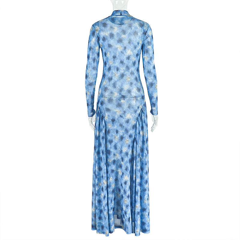 Women printed turtleneck maxi dress 6
