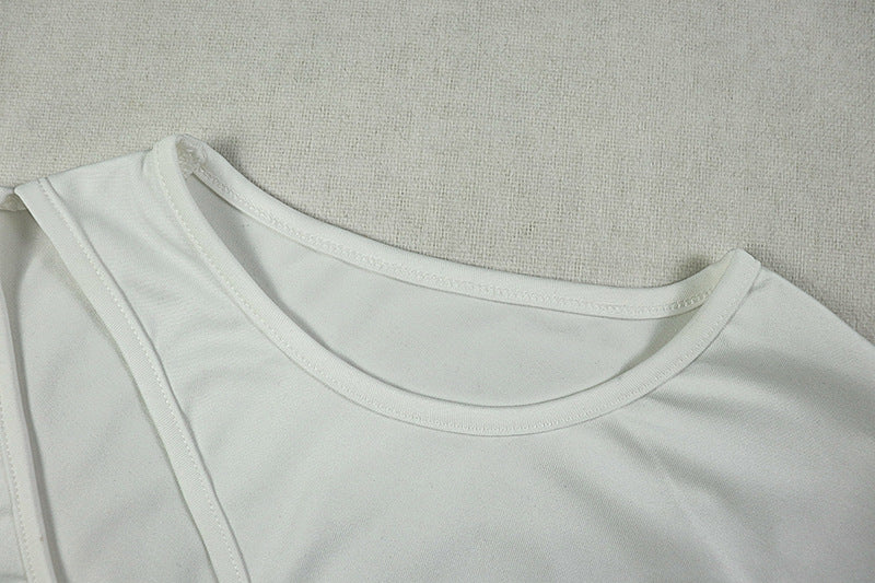 Chic Women's Fashion Cut-Out Slit Irregular Round Neck Solid Color Pleated Dress 23