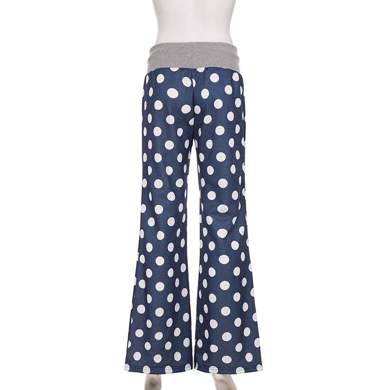 Women American-Style Casual Polka Dot Print Contrast Lace-Up Pants 11