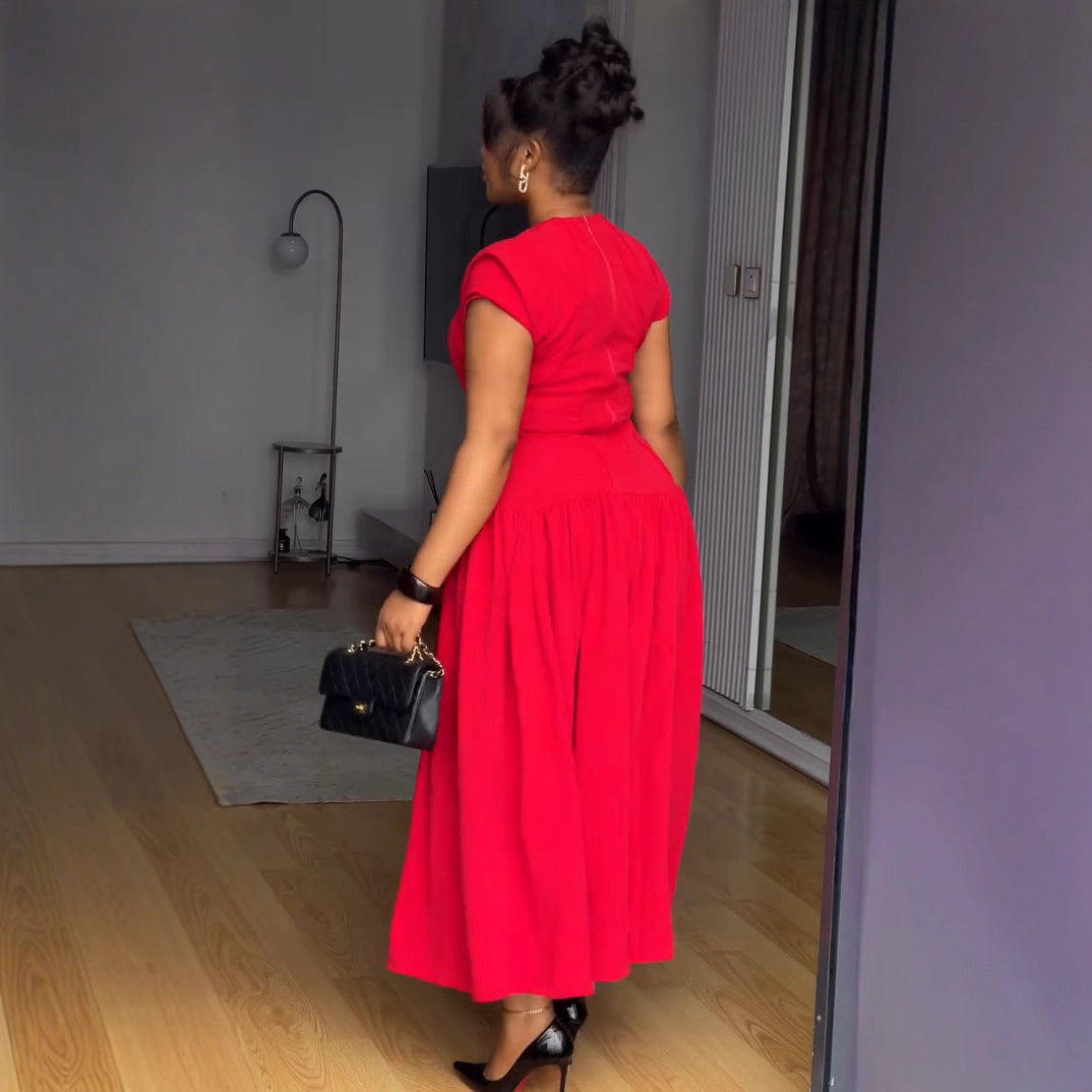 Elegant Career Stretch Slim Waist Ruffle Flutter Sleeve Midi Dress 3