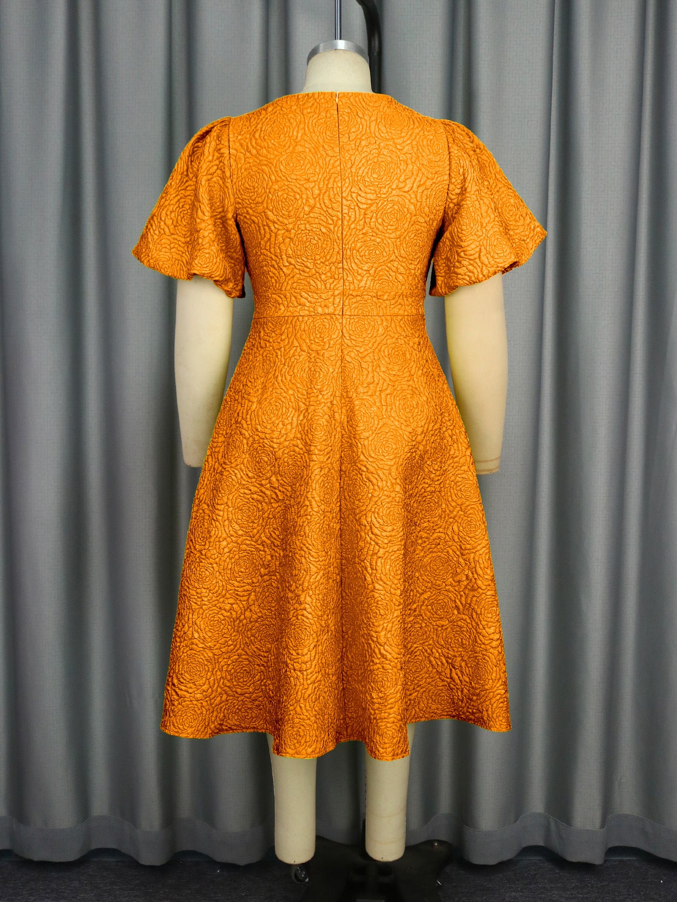 Flower Jacquard Round Neck Career A-line Dress 5