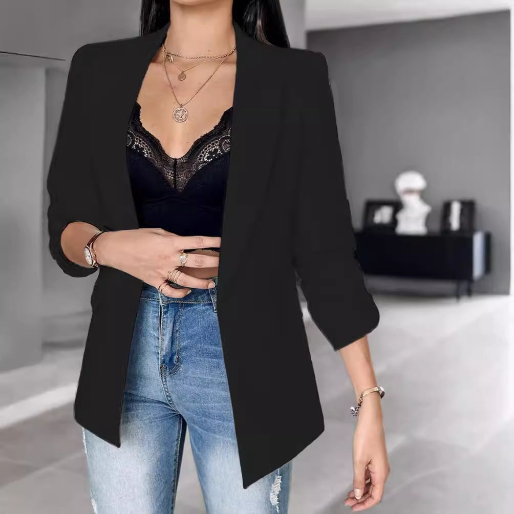 Women Autumn and Winter Long Sleeve Solid Blazer 7