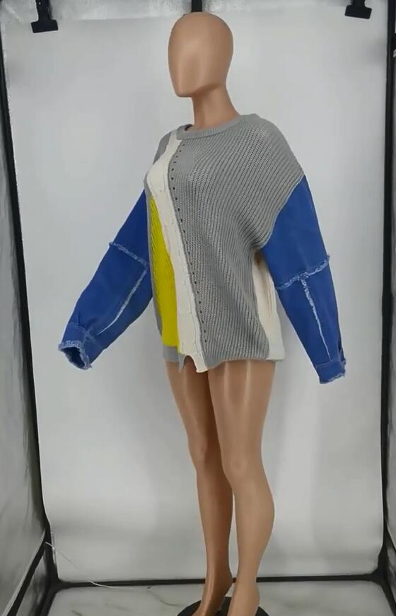 Women's Denim Knitting Patchwork Top 7