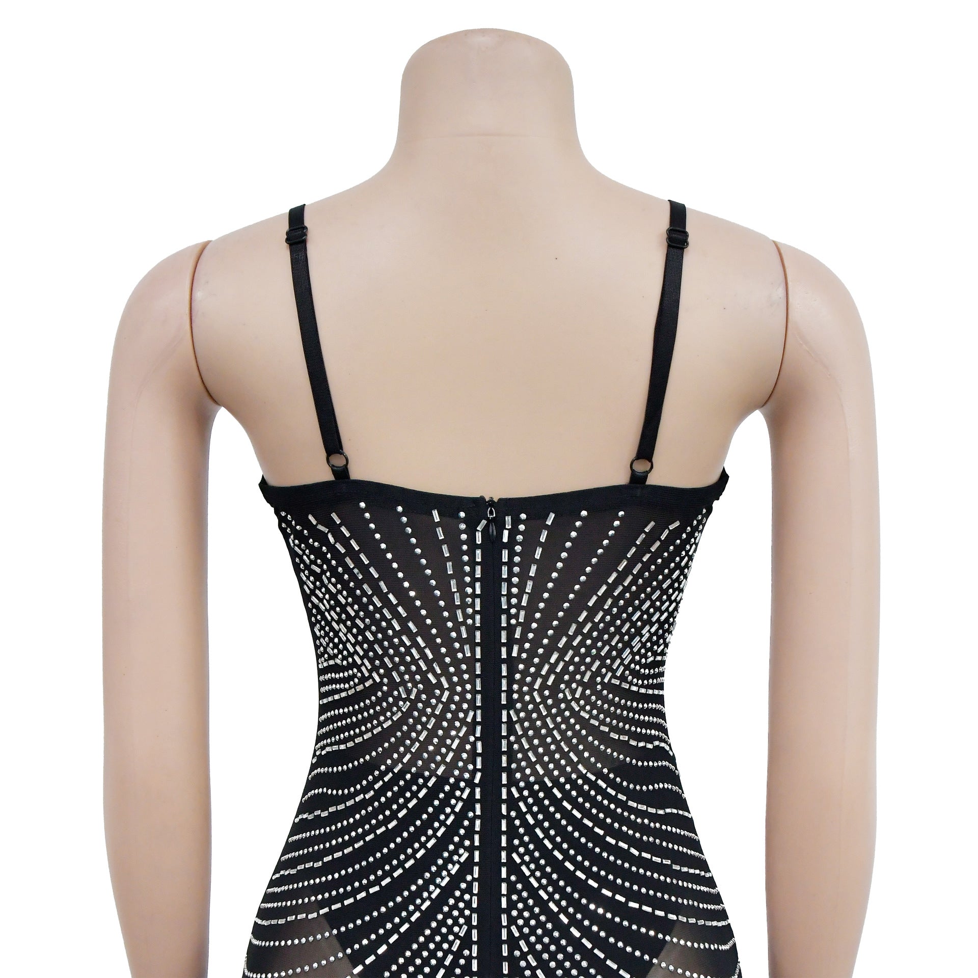 Women's Fashion Solid Color Mesh Beaded Slip Maxi Dress 17