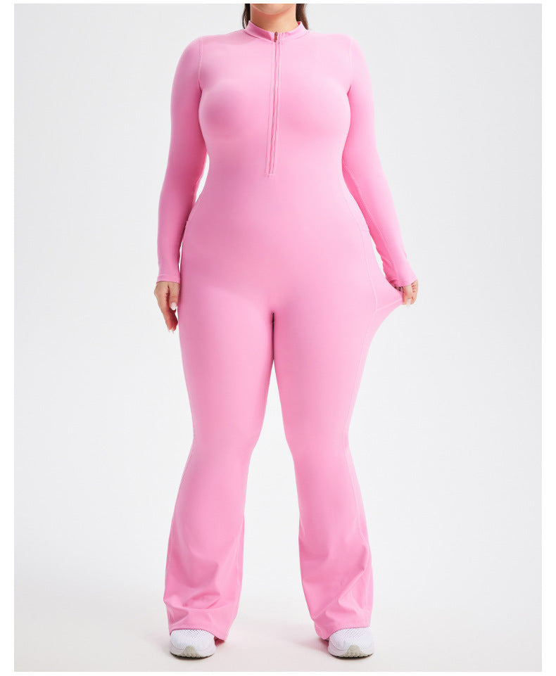 Plus Size Zipper Long Sleeve Fitness Sport Bell Bottom Jumpsuit Tight Fitting Yoga wear 10