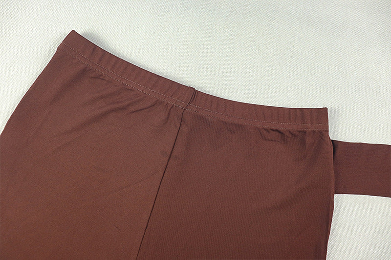 Fashion One-Shoulder Solid Pants Set Slash Shoulder Lace-Up Top Tight Fitting Pants Two-Piece Set 17