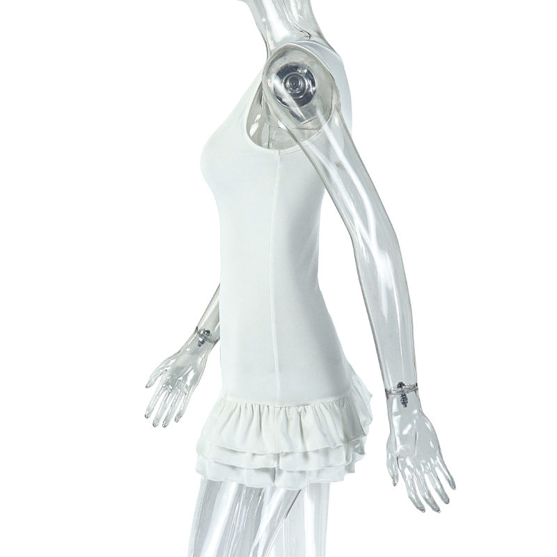 Women Sleeveless Round Neck Solid Career Pleated Mini Dress 9