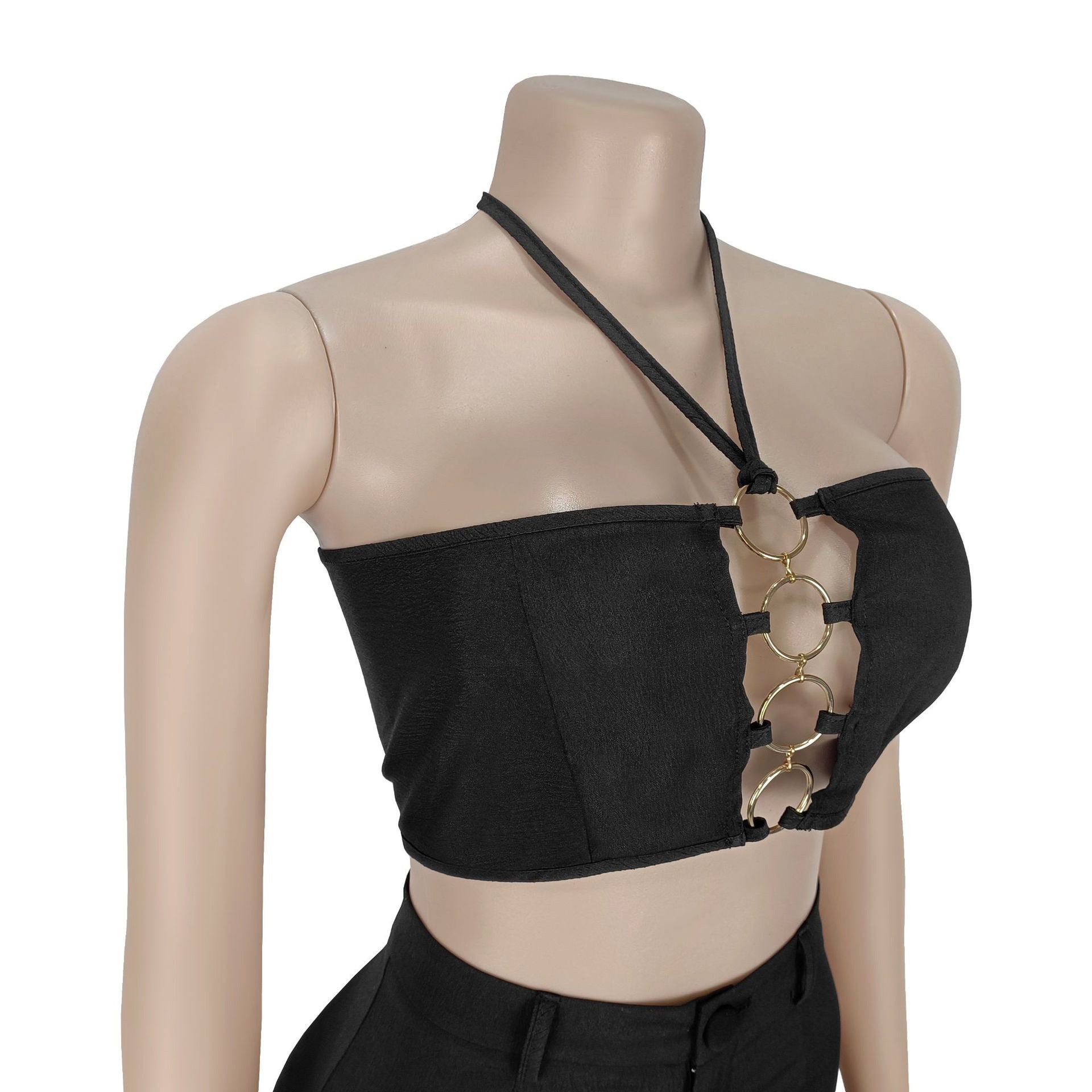 Women Sexy Metal Button Top and Pants Two Piece Set 8