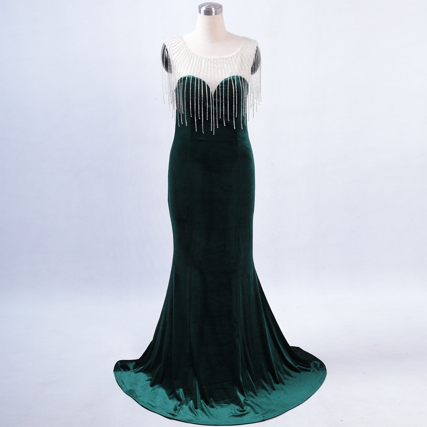 diamond chain velvet evening dress Formal Party long slim and elegant mermaid Prom Dress 33