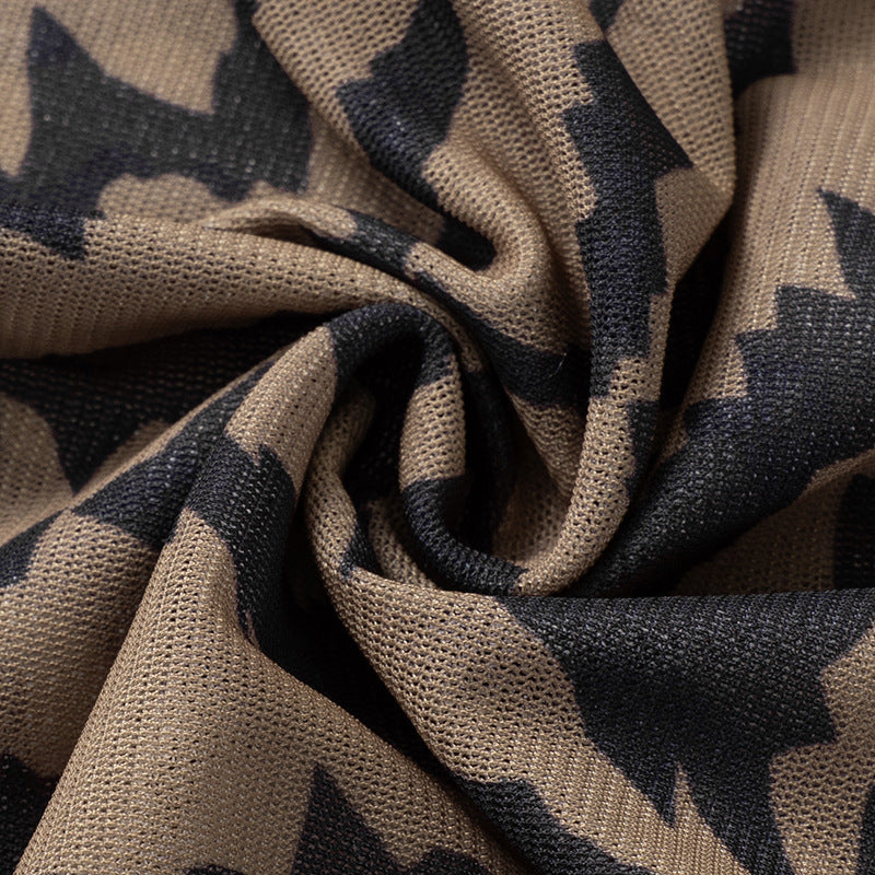 Women's Summer Sexy Strapless Tiger Print Slit Slim Long Dress 15