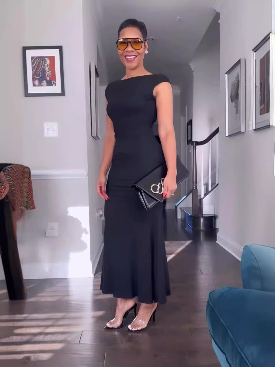 Women's Spring And Autumn Fashion Sexy Hollow Low Back Slim Bodycon Dress 4