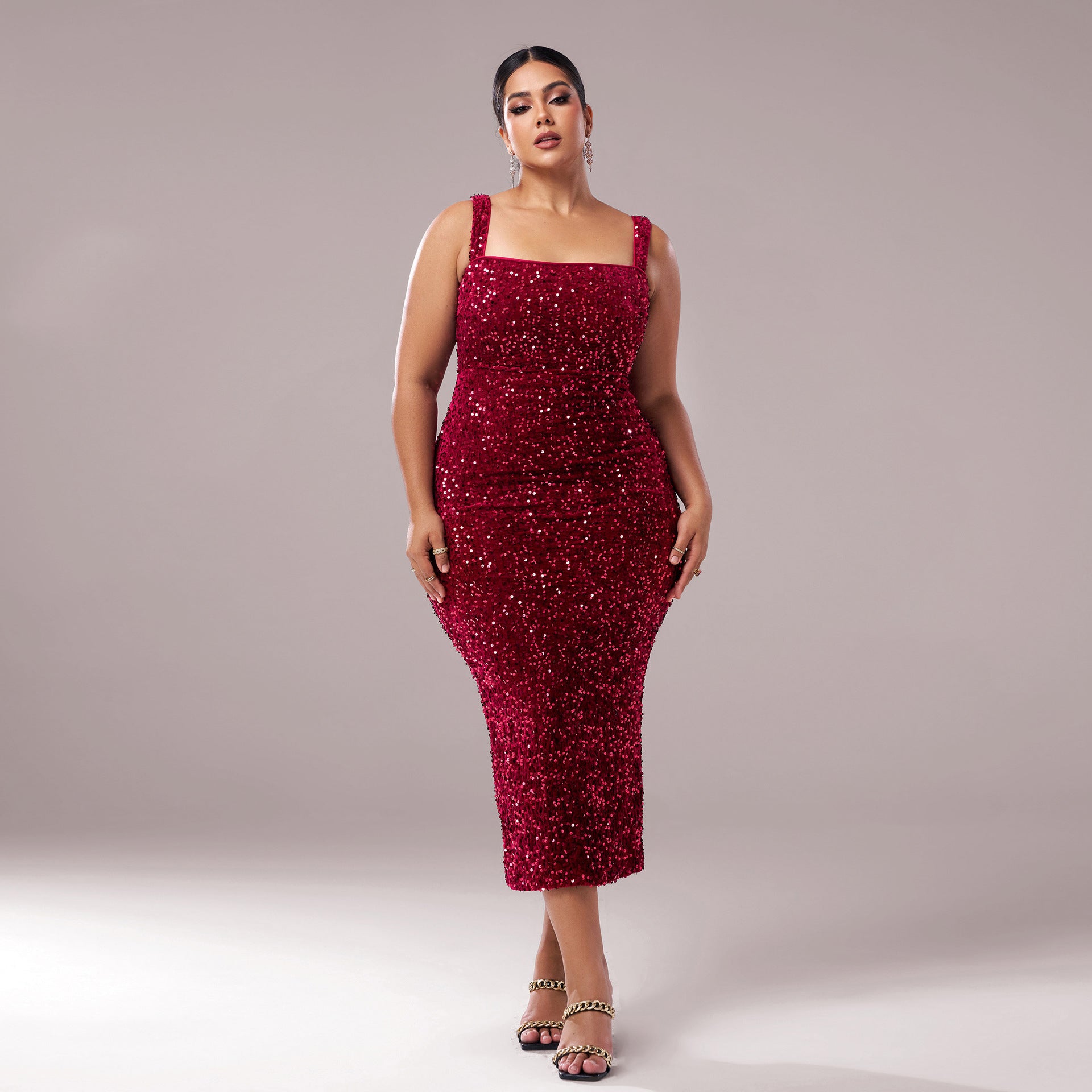 Plus Size Women's Strap Sequined Formal Party Evening Dress 3