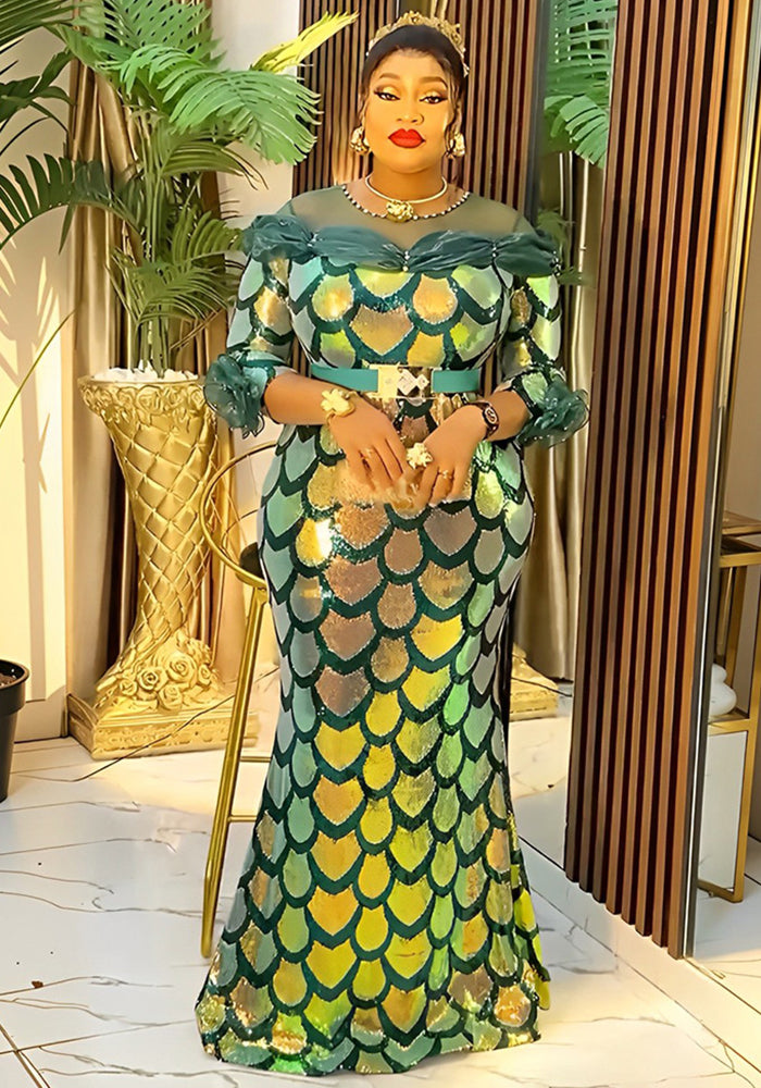 Plus Size Women Sequin Party Fishtail Dress