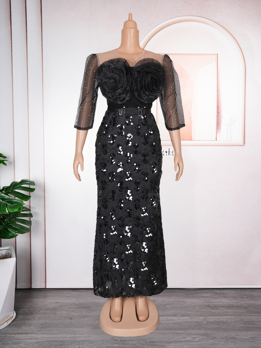 Plus Size Women African Formal Party Party Patchwork Sequin Flower Dress 10