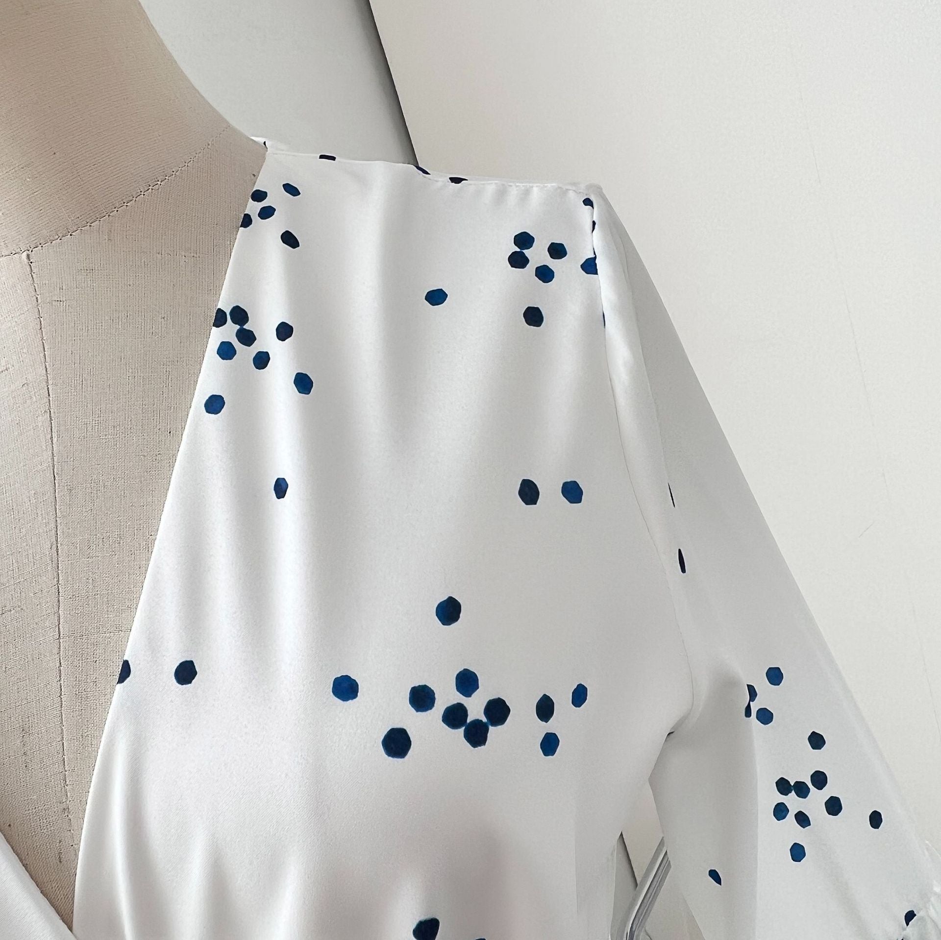 Lantern Sleeve Polka Dot Slim Waist Ruffled Long Dress 11