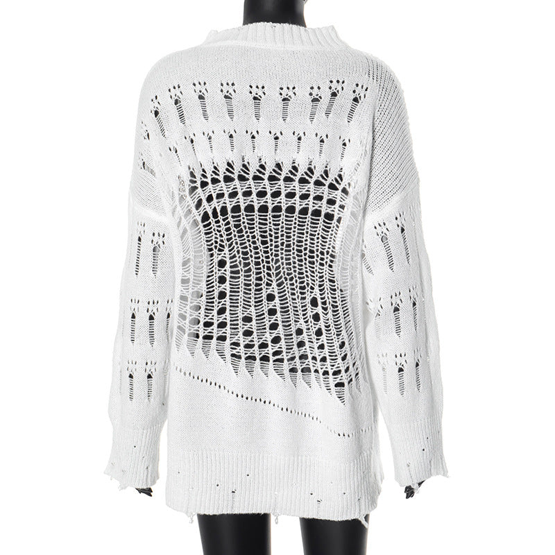 Women autumn and winter hollow Ripped knitting Top 12